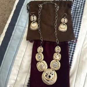 Silpada Vintage Sterling Silver /Brass Boho Bibb necklace and earring set .